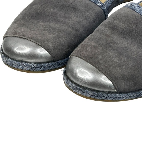 Stuart Weitzman Blue Mirror Flat 6.5 Cap Toe Tipadrille Espadrille Loafer FLAW - Picture 6 of 10